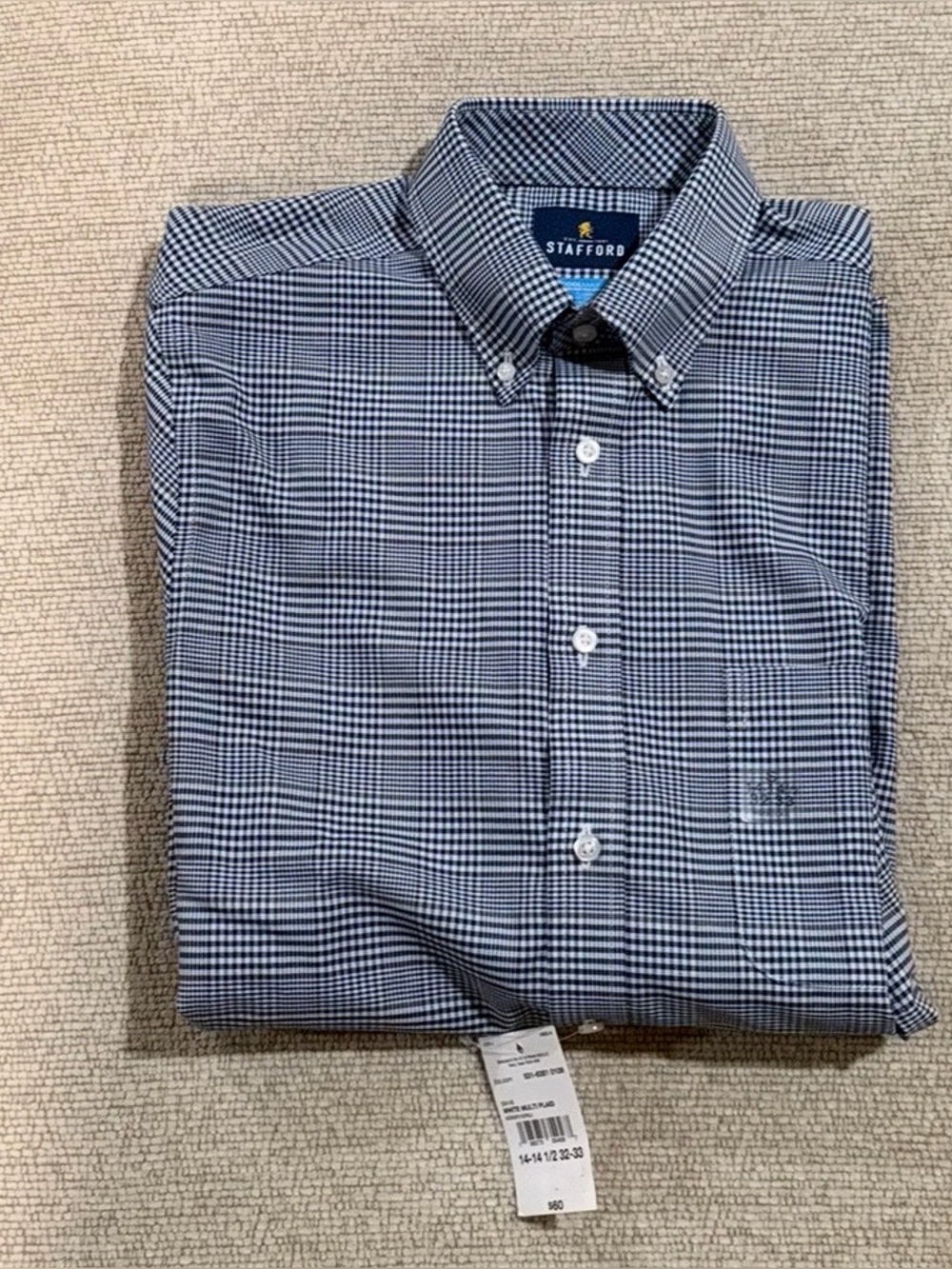 Stanford Men's Blue and White Check Button-Down Shirt NWT